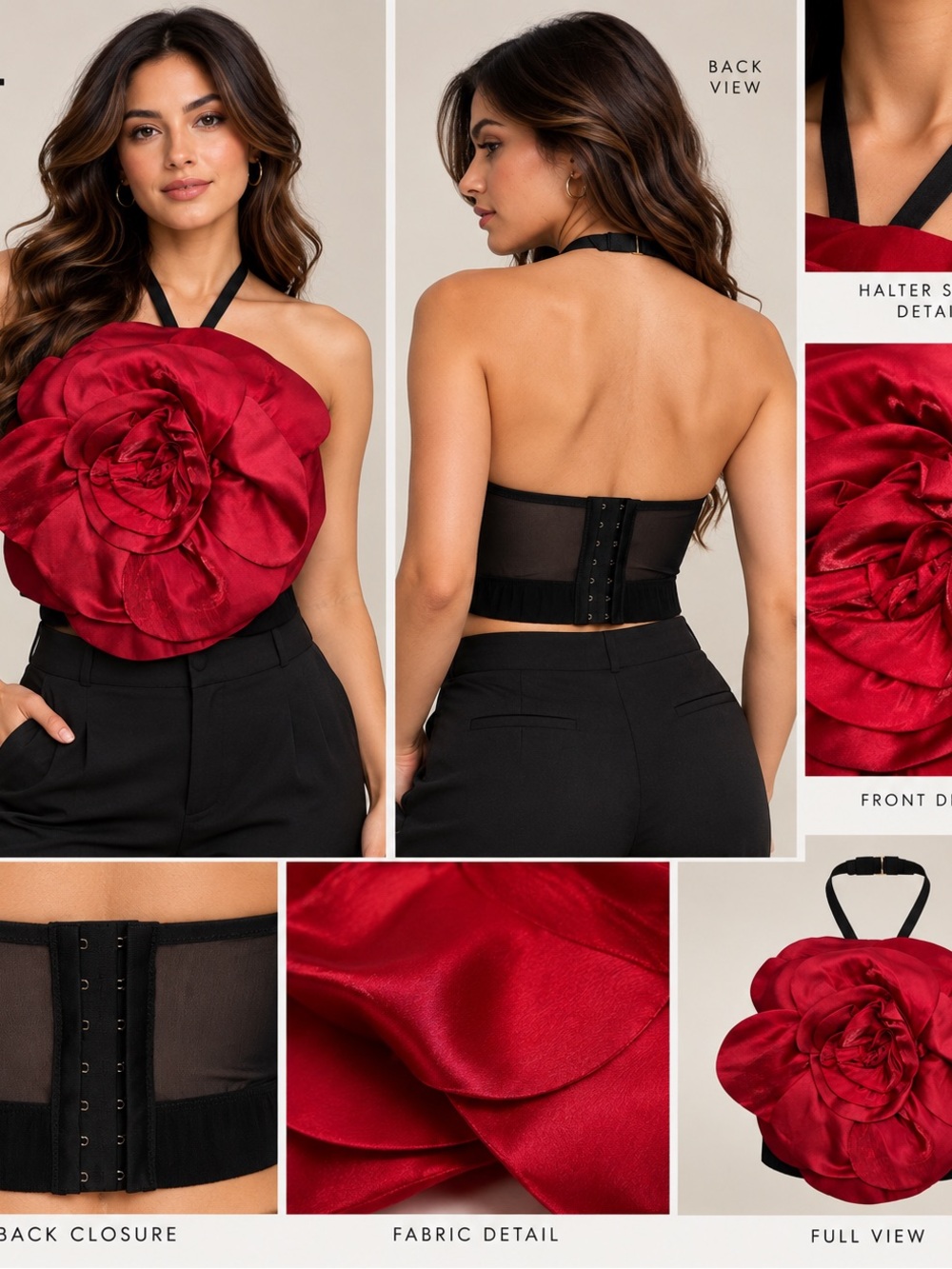 Victoria's Secret Red Rose Appliqué Halter Crop Top Sz M-DD NWT